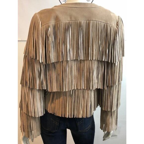 EUC Intermix Beige Suede Fringe Tiered Jacket Women’s Sz: Petite Boho Festival - Picture 2 of 15